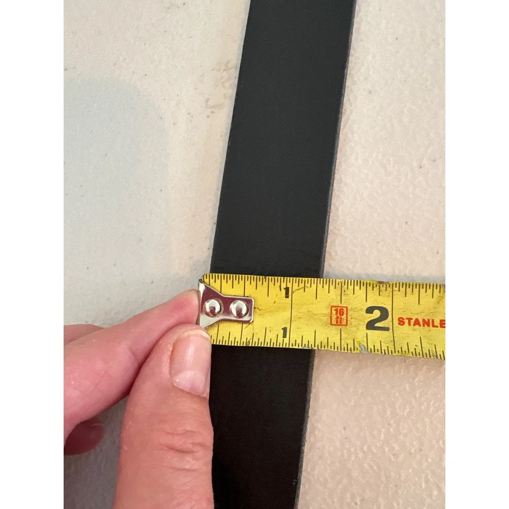 Mens Black Leather Belt Silver Square Buckle Size 34-36 1.5 Inch Wide